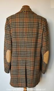 Men's Vintage Cortefiel Plaid Jacket or Coat with Leather Trim. *