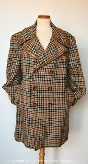 Men's Vintage Cortefiel Plaid Jacket or Coat with Leather Trim. *