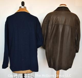 Two (2) Men's Jackets or Coats - Blue Ralph Lauren Barn Jacket and Brown Leather Bomber Jacket. 