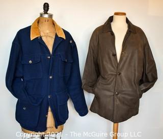 Two (2) Men's Jackets or Coats - Blue Ralph Lauren Barn Jacket and Brown Leather Bomber Jacket. 