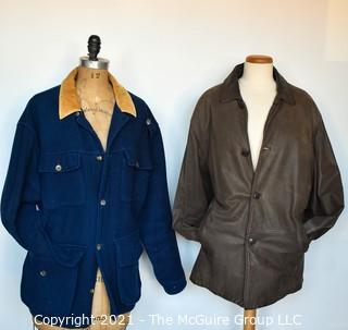 Two (2) Men's Jackets or Coats - Blue Ralph Lauren Barn Jacket and Brown Leather Bomber Jacket. 