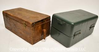 Two (2) Vintage Storage Boxes For Scientific Instruments in Wood And Metal.   