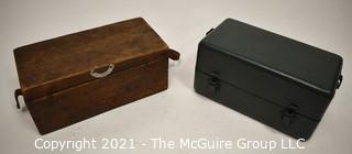 Two (2) Vintage Storage Boxes For Scientific Instruments in Wood And Metal.   