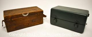 Two (2) Vintage Storage Boxes For Scientific Instruments in Wood And Metal.   