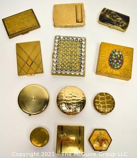 Collection of Vintage Ladies Powder Compacts and Cigarette Cases.  Some Marked.  