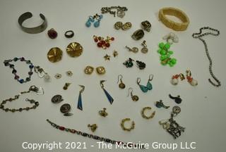 Group of Vintage Jewelry Including Ladies Earrings and Bracelets.  