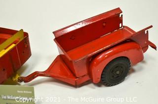 Vintage 1940s Red Louis Marx Pressed Steel ‘Willys Jeep’ and Trailer. * 