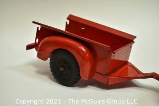 Vintage 1940s Red Louis Marx Pressed Steel ‘Willys Jeep’ and Trailer. * 