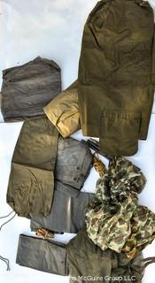 Assortment of U.S. Marine Corps Issued Tarps and Canvas Duffels 