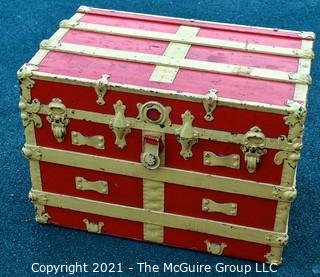 Red Painted Steamer Trunk.  Measures 19 x 21 x 30"