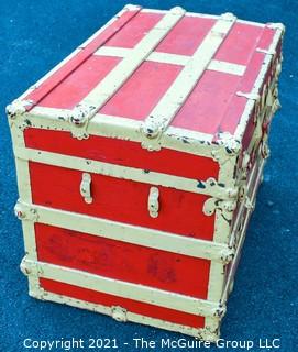 Red Painted Steamer Trunk.  Measures 19 x 21 x 30"