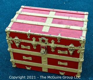 Red Painted Steamer Trunk.  Measures 19 x 21 x 30"