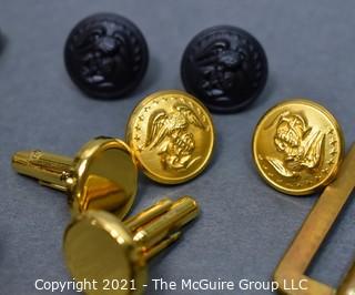 US Marine Corps Brass Belt Buckles, cuff links, buttons, pinbacks, etc. 