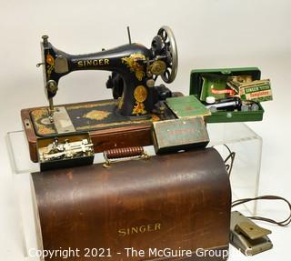 1930's Singer Sewing Machine In Domed Wooden Case with Attachments. *