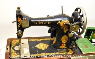 1930's Singer Sewing Machine In Domed Wooden Case with Attachments. *