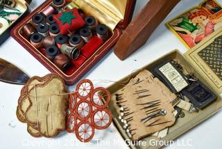 Vintage Free Standing Wood Sewing Storage Box. Condition Issues.
