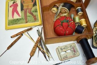 Vintage Free Standing Wood Sewing Storage Box. Condition Issues.
