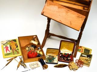 Vintage Free Standing Wood Sewing Storage Box. Condition Issues.
