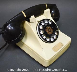 Vintage Black & White Bakelite Rotary Dial Telephone.  Some Damage.