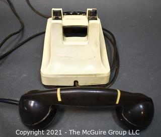 Vintage Black & White Bakelite Rotary Dial Telephone.  Some Damage.