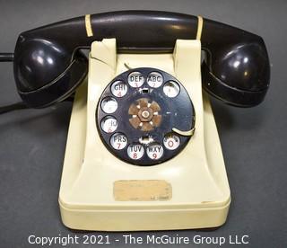 Vintage Black & White Bakelite Rotary Dial Telephone.  Some Damage.