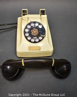 Vintage Black & White Bakelite Rotary Dial Telephone.  Some Damage.