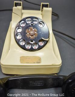 Vintage Black & White Bakelite Rotary Dial Telephone.  Some Damage.