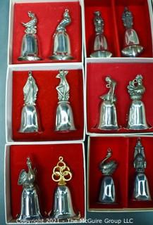 Reed and Barton Silver Plated 12 Days Of Christmas Mini Bell Set, In Original Boxes with Paperwork. 