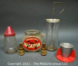 Group of Glass Kitchen Items Including Dispensers and Savings Bank. 