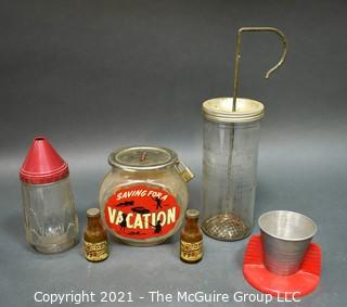 Group of Glass Kitchen Items Including Dispensers and Savings Bank. 