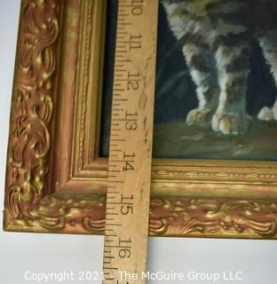 Gilt Framed Original Oil on Board Painting of Cat Signed by Artist.   Measures 13" x 16".