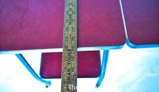 Vintage Mid Century Red  Formica Top Drop Leaf Table with Chrome Trim on Casters. 35" wide when leaves up, 39" tall. Some separation on Formica top. *