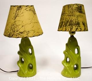 Pair of Matching Vintage Mid Century Modern Ceramic Table Lamps with Original Vellum Shades.  Each measure 16"T with Shade. *