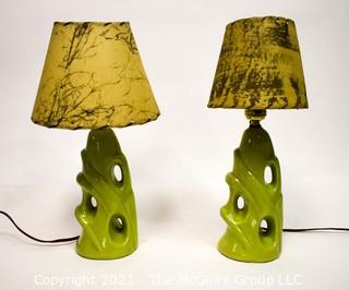 Pair of Matching Vintage Mid Century Modern Ceramic Table Lamps with Original Vellum Shades.  Each measure 16"T with Shade. *