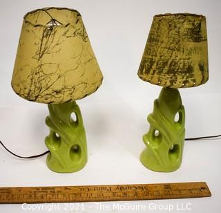 Pair of Matching Vintage Mid Century Modern Ceramic Table Lamps with Original Vellum Shades.  Each measure 16"T with Shade. *