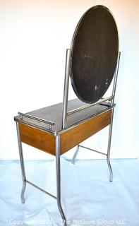 Vintage Art Deco Chrome And Wood Barber Vanity Station or Medical Cabinet with Large Round Mirror and Red Cross Sanitizer Drawer.  Measures 31" Long. *