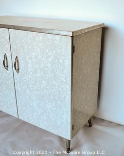 Mid Century Gray Marbled Formica Two Door Cabinet.  Measures 16" x 32" x 36"