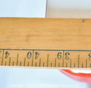 Vintage Red White Enamel Porcelain Expandable Table on Wood Base with Drawer.  