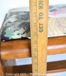 Mid Century Modern Wood Stool or Bench with Barkcloth Upholstered Seat Insert. 