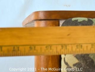 Mid Century Modern Wood Stool or Bench with Barkcloth Upholstered Seat Insert. 