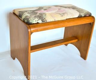 Mid Century Modern Wood Stool or Bench with Barkcloth Upholstered Seat Insert. 