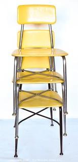 Three (3) Mid Century Modern Heywood Wakefield Woodite Solid Plastic Yellow and Chrome School Chairs. 