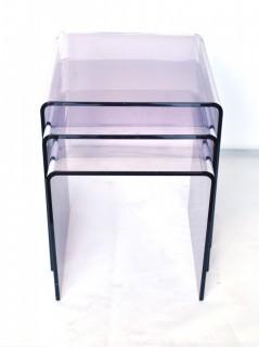 Set of Three (3) Lucite Nesting Tables with Lavender Hue. 