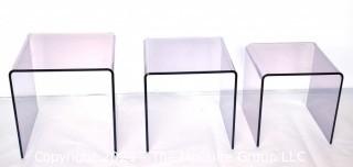 Set of Three (3) Lucite Nesting Tables with Lavender Hue. 