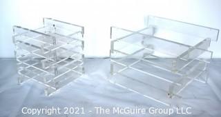 Two (2) Clear Lucite Table Bases.  One is missing attaching pins.  Both missing table tops. 