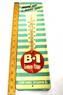 Vintage B1 Lemon Lime Soda Advertising Thermometer and Sign.  Measures 4 1/2" x 16".