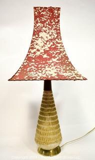 Vintage Mid Century Modern Table Lamp with Red Vellum Shade.