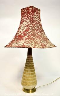 Vintage Mid Century Modern Table Lamp with Red Vellum Shade.