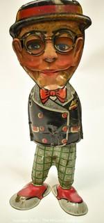 Vintage Harold Lloyd - Louis Marx Walkie Wind Up Tin Toy. Measures 10 1/2" tall. * Missing arms.  
