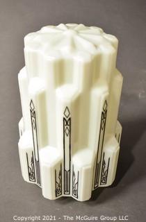 Vintage White with Black Decoration Art Deco Wedding Cake Glass Ceiling Mount Lamp Shade. Measures 10" tall. *